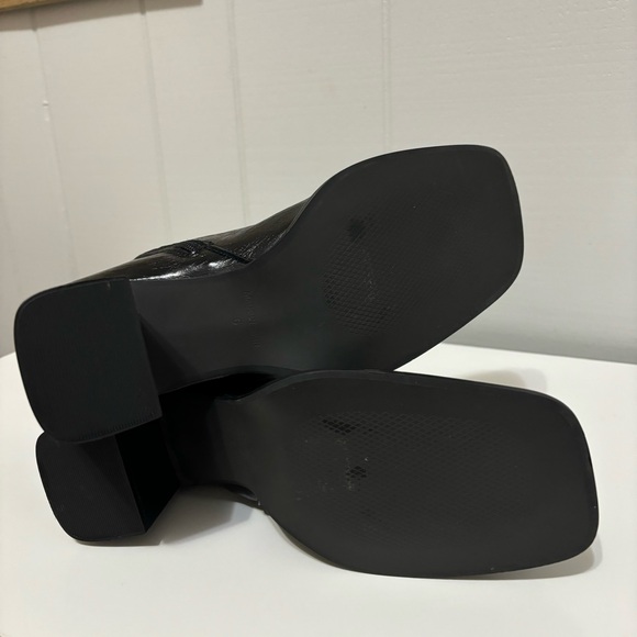 Women’s Black Leather ASOS Square Toe Side Zipper Chunky Block Heel Ankle Boots - Picture 5 of 10